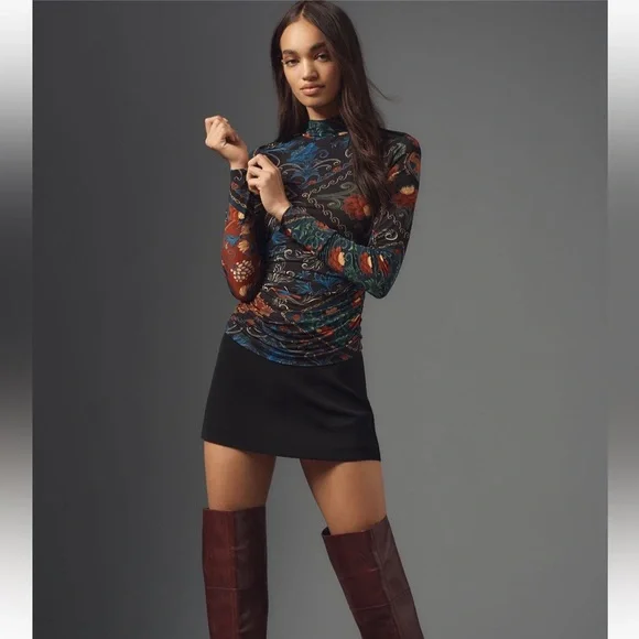 chinese dress ladies Black High Neck Long Sleeve Sequin A Line Mini Dress